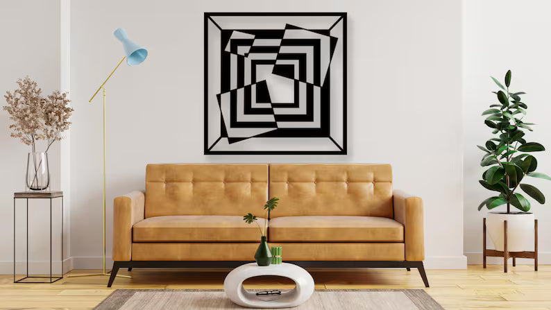 Optical İllusion Square Wooden Wall Art Decor