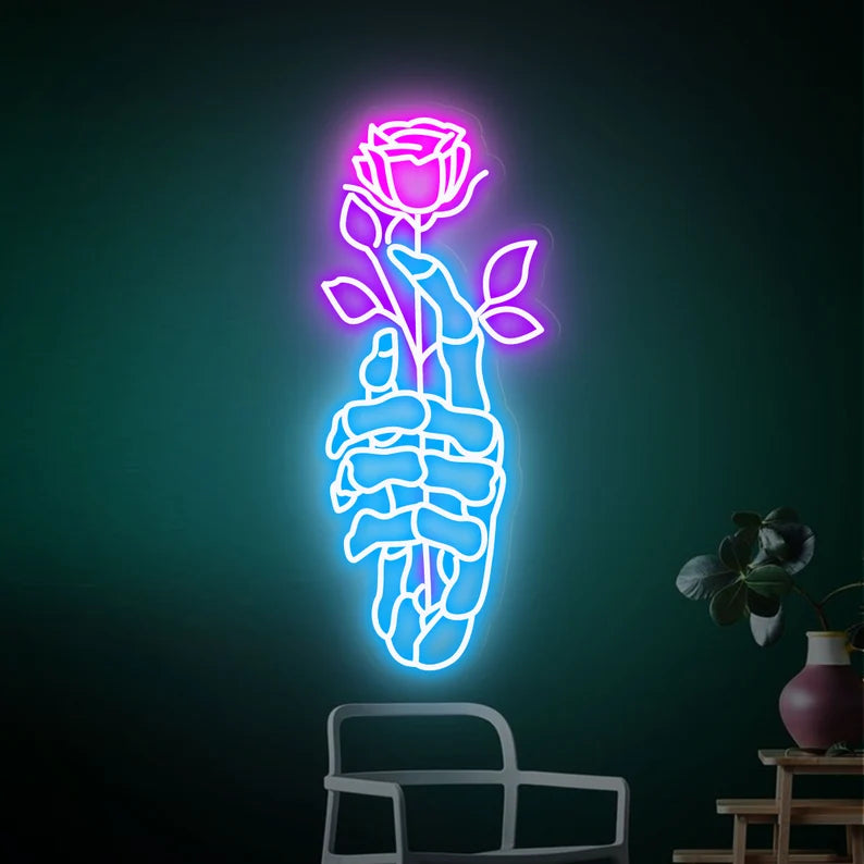 Skeleton Hand Rose Neon Sign