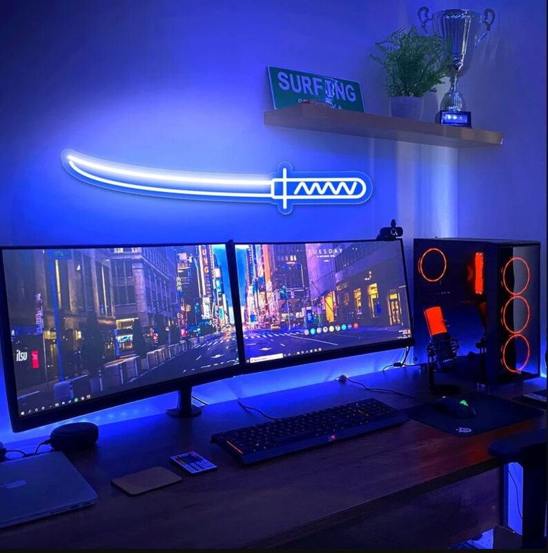 Katana LED Neon Sign: Japanese Anime Room Decor