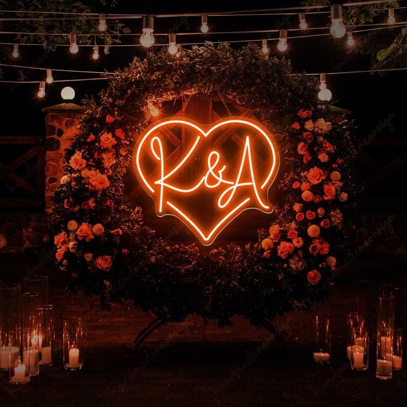 Custom Initials Heart Neon Sign: Wedding Engagement Decor
