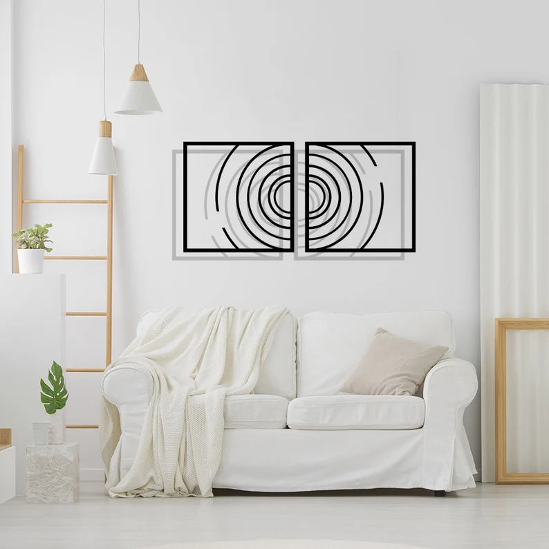 Rectangle under Multi-Circle Wooden Wall Sculpture