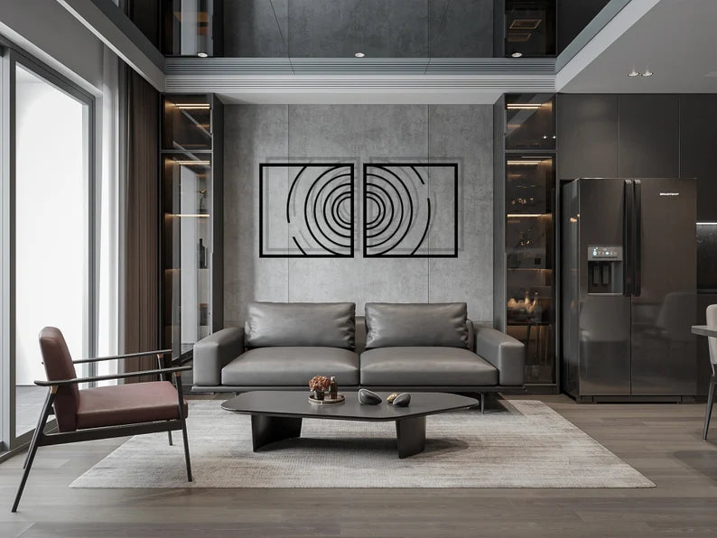Rectangle under Multi-Circle Wooden Wall Sculpture