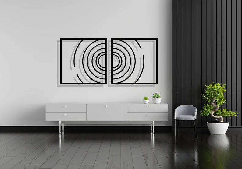 Rectangle under Multi-Circle Wooden Wall Sculpture