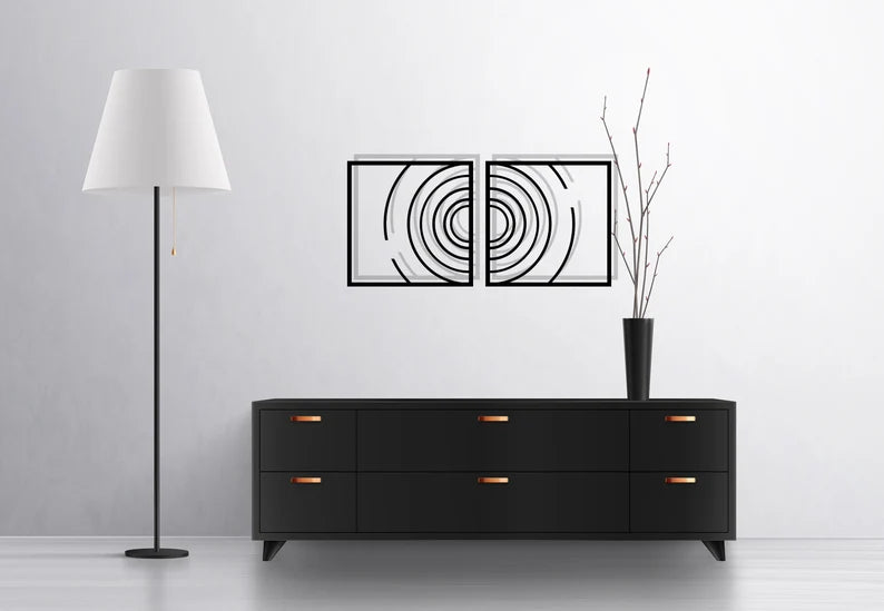 Rectangle under Multi-Circle Wooden Wall Sculpture