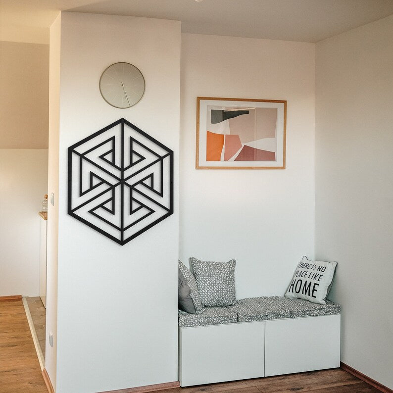 3D Illusional Hexagon Wood Wall Art