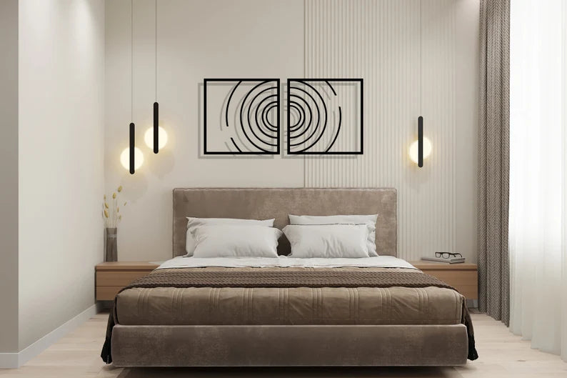 Rectangle under Multi-Circle Wooden Wall Sculpture