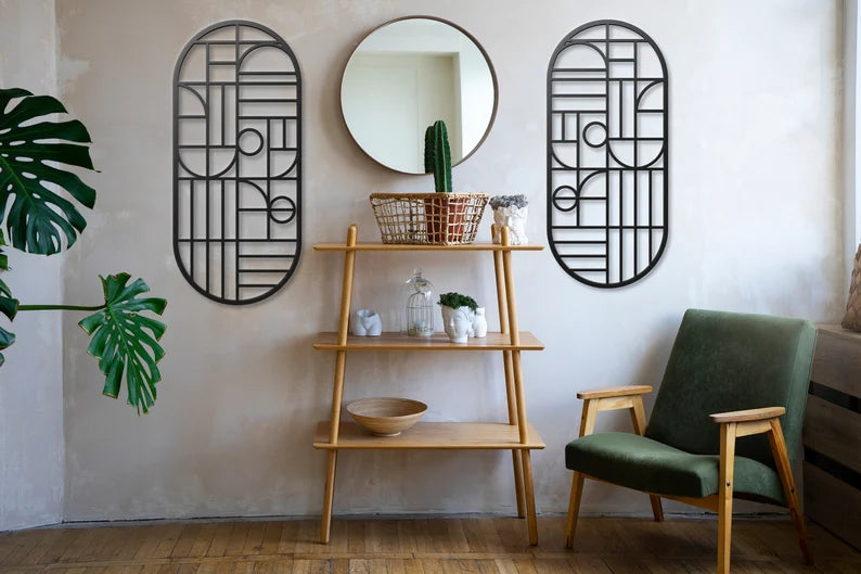 Set of 2 Abstract Geometric Wooden Wall Art