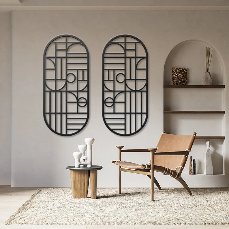 Set of 2 Abstract Geometric Wooden Wall Art