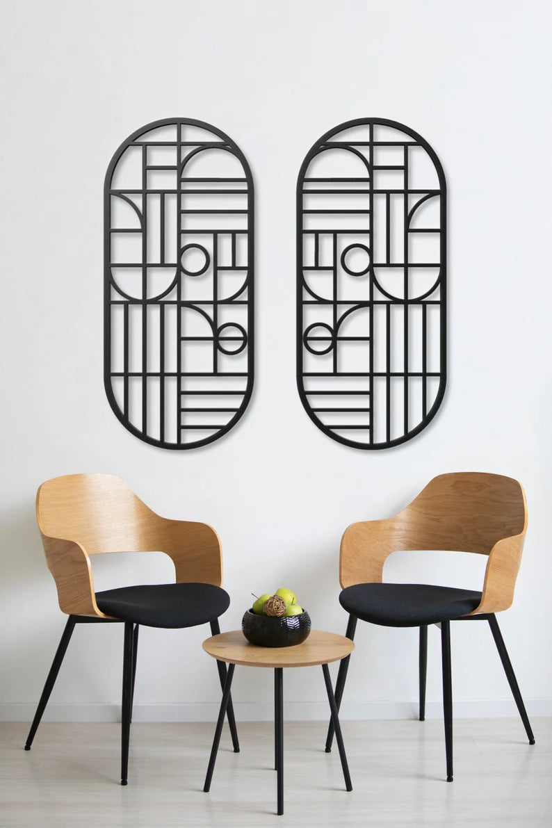 Set of 2 Abstract Geometric Wooden Wall Art