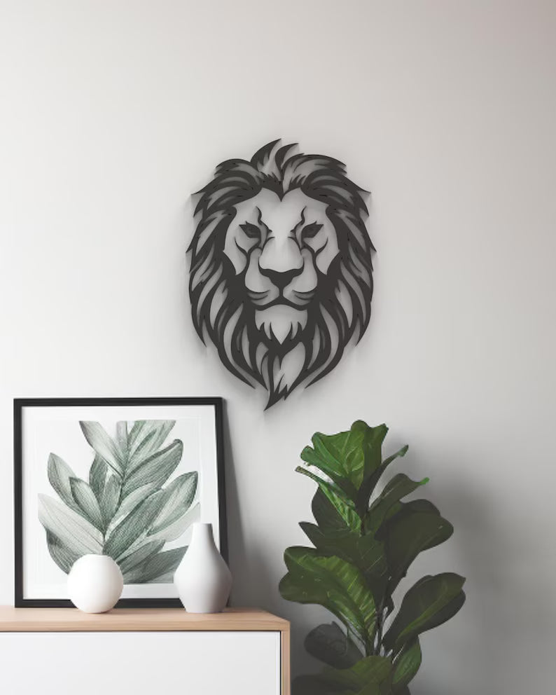 Lion Head - Hanging Wooden wall decor