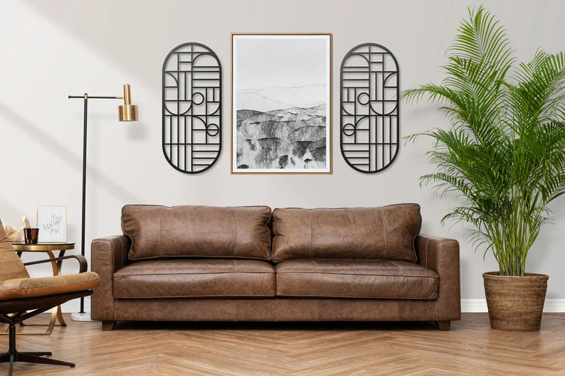 Set of 2 Abstract Geometric Wooden Wall Art