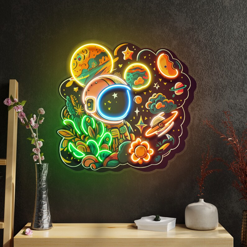 Astronaut Digital Plant LED Neon Sign: Custom Logo Wall Art