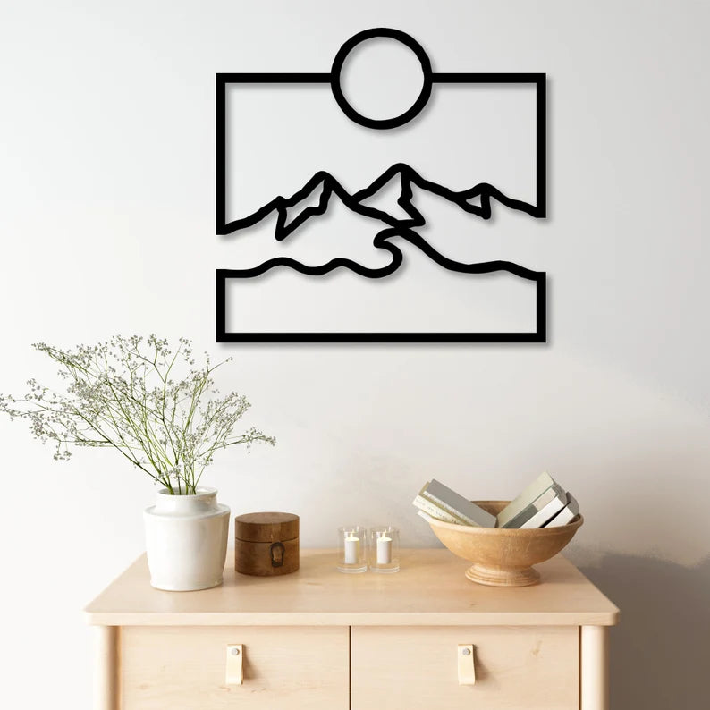 Sun and Mountain Wooden Wall Art