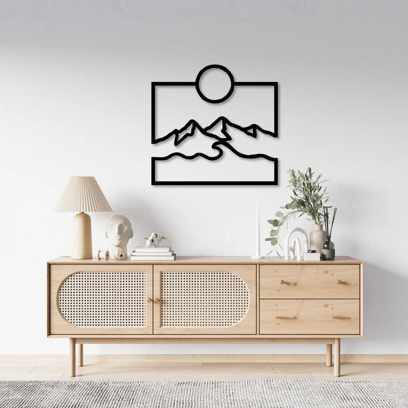 Sun and Mountain Wooden Wall Art