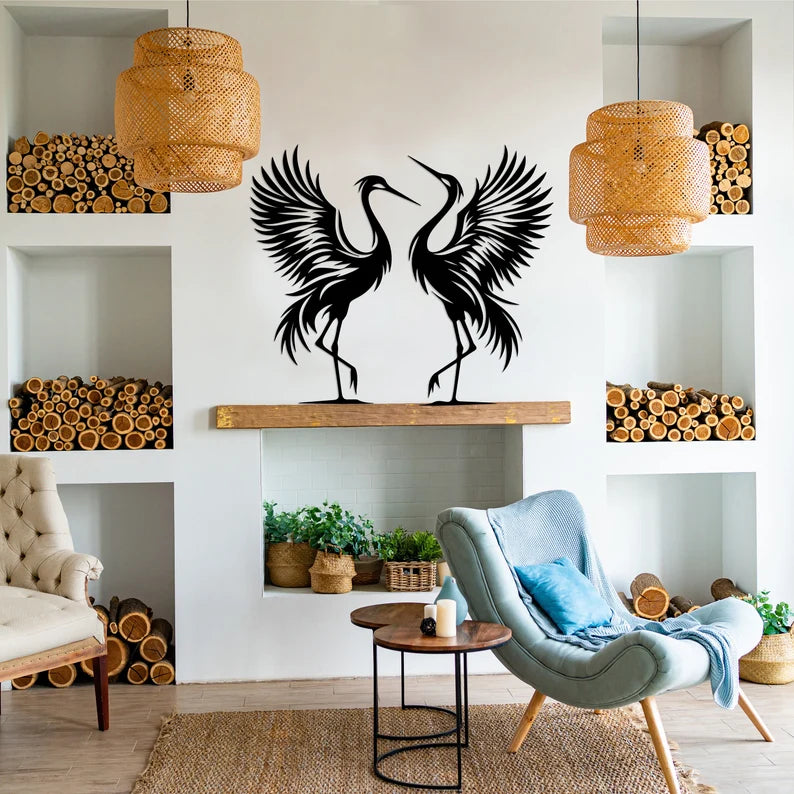 Wooden Birds Cranes Wall Art Set of 2