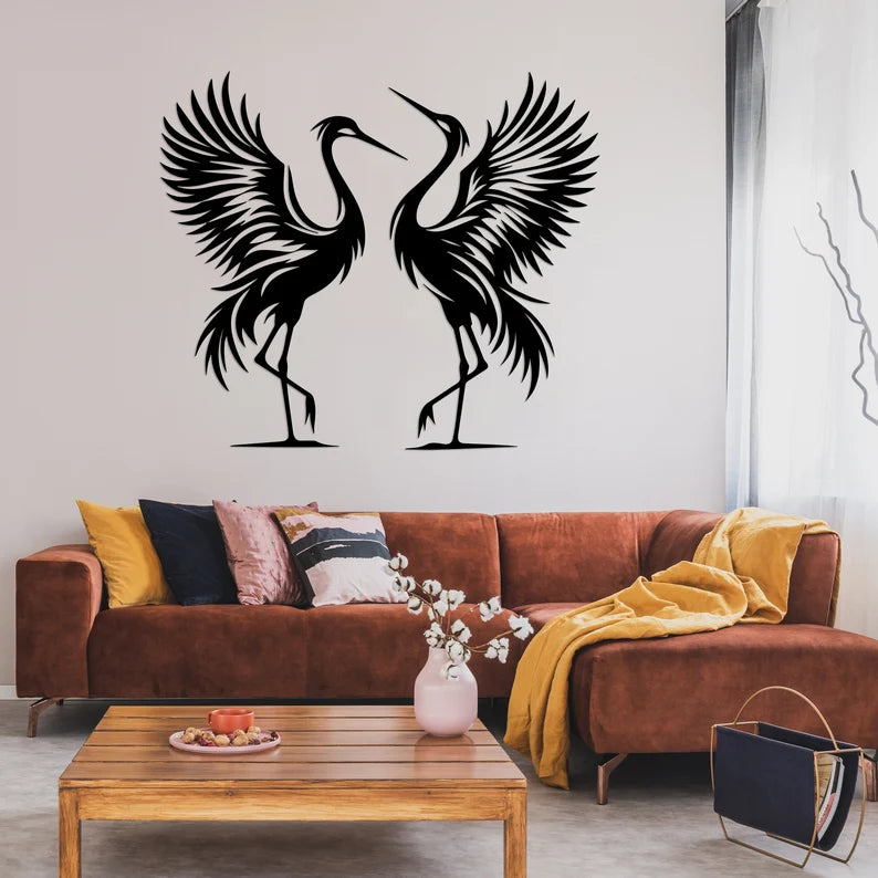 Wooden Birds Cranes Wall Art Set of 2