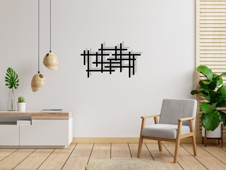 Contemporary Black Lines Wooden wall Decor