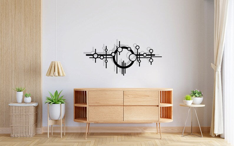 Modern Geometric Space-Themed Wooden Wall Art
