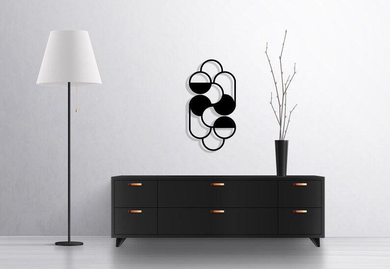 Geometric Black Modern Circle Wooden Wall Art