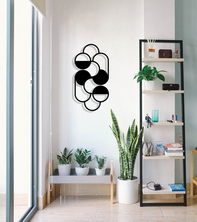 Geometric Black Modern Circle Wooden Wall Art