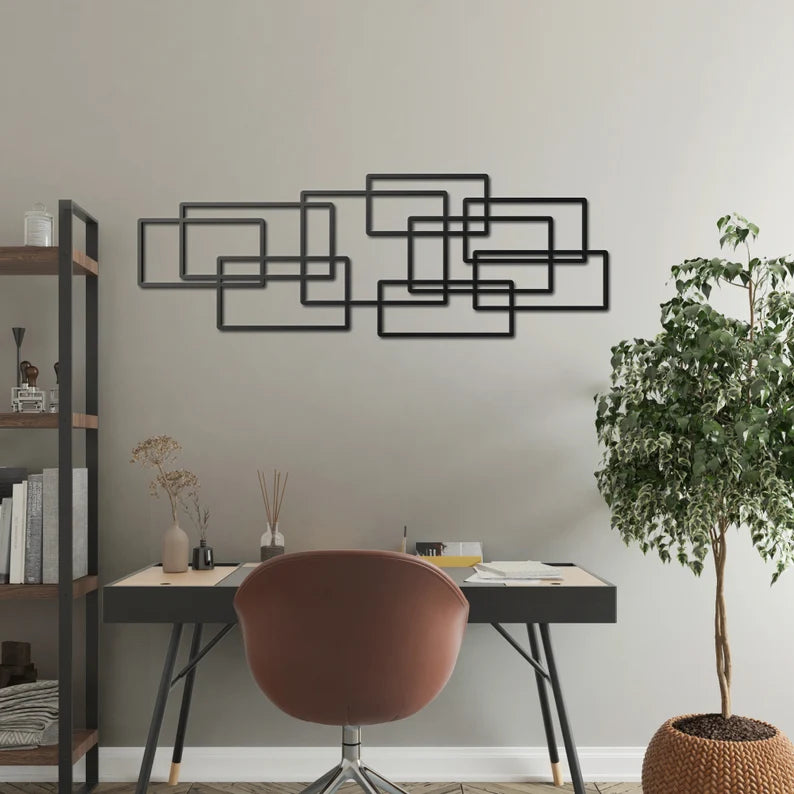 Mid Century Wood Geometric Decor Art