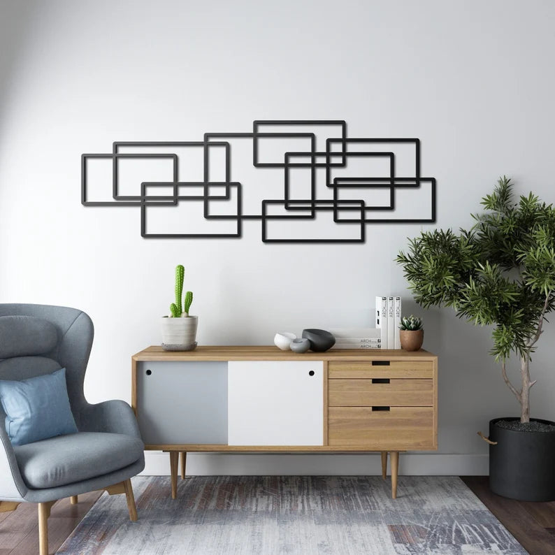 Mid Century Wood Geometric Decor Art