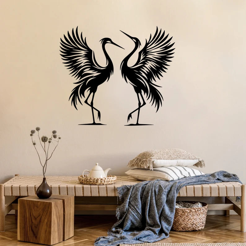 Wooden Birds Cranes Wall Art Set of 2