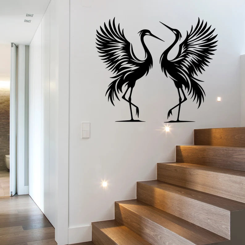 Wooden Birds Cranes Wall Art Set of 2