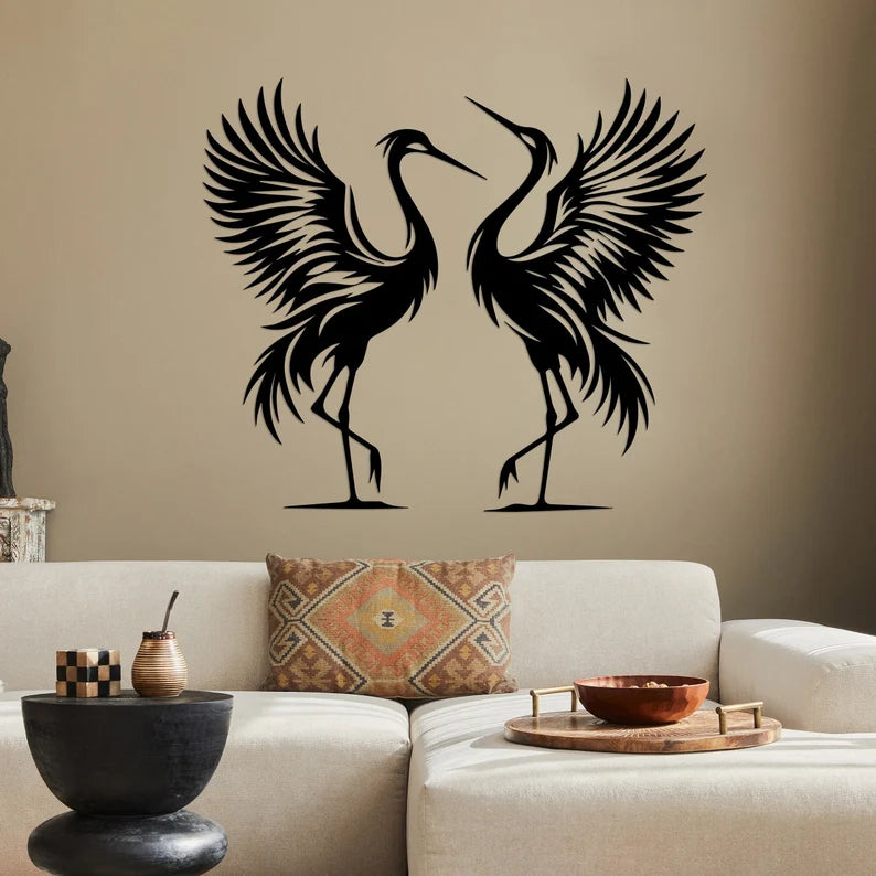 Wooden Birds Cranes Wall Art Set of 2
