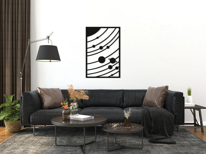 Framed Space Solar System Wooden Wall Art