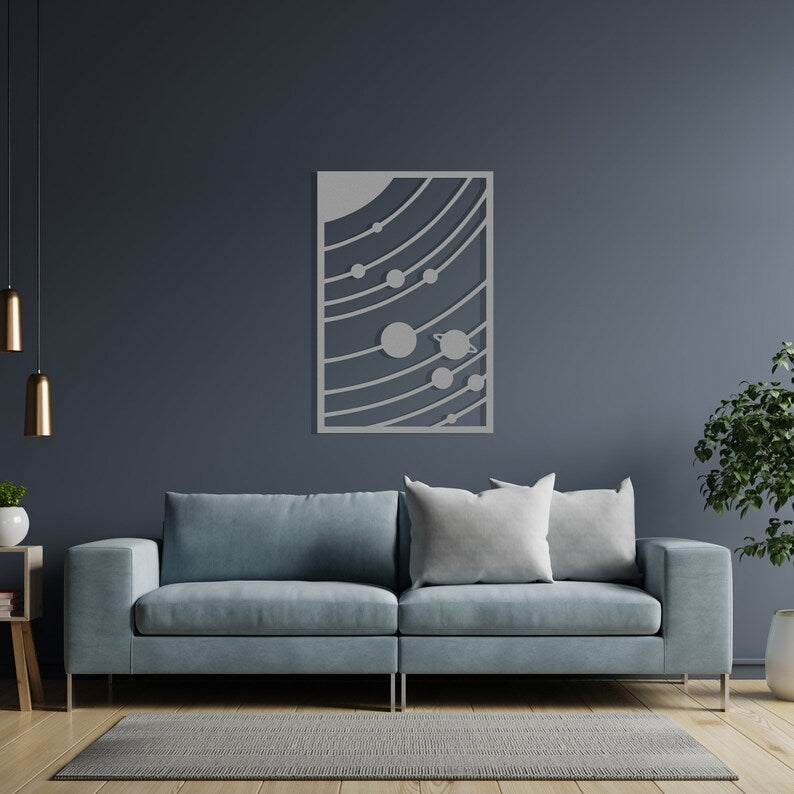 Framed Space Solar System Wooden Wall Art