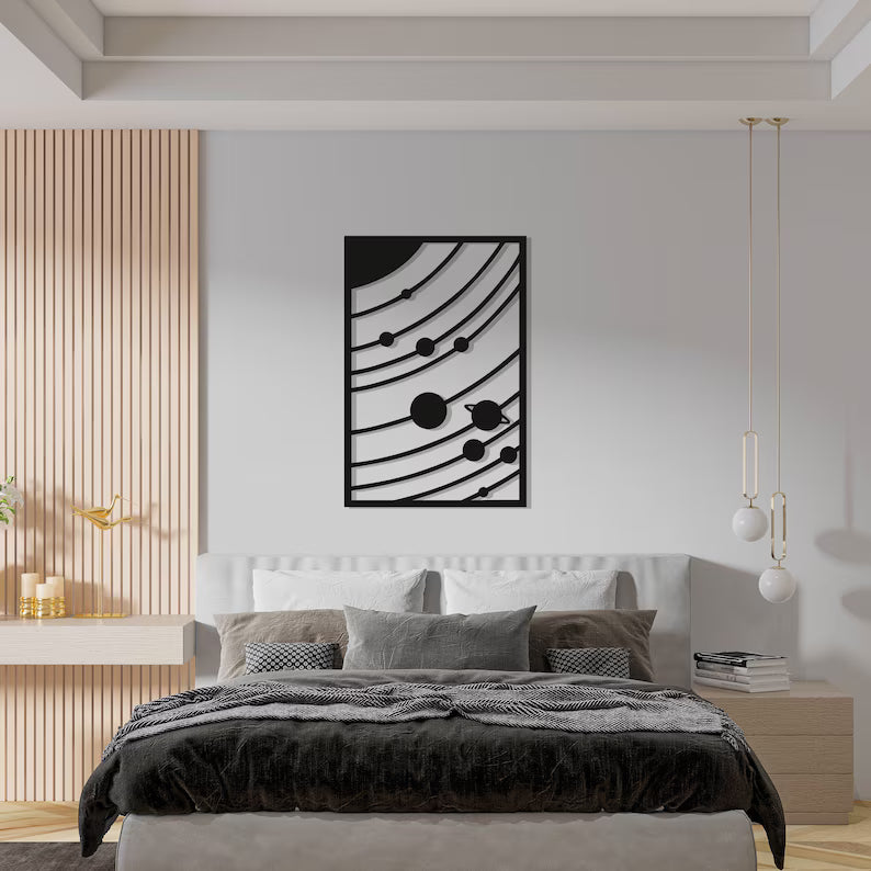 Framed Space Solar System Wooden Wall Art