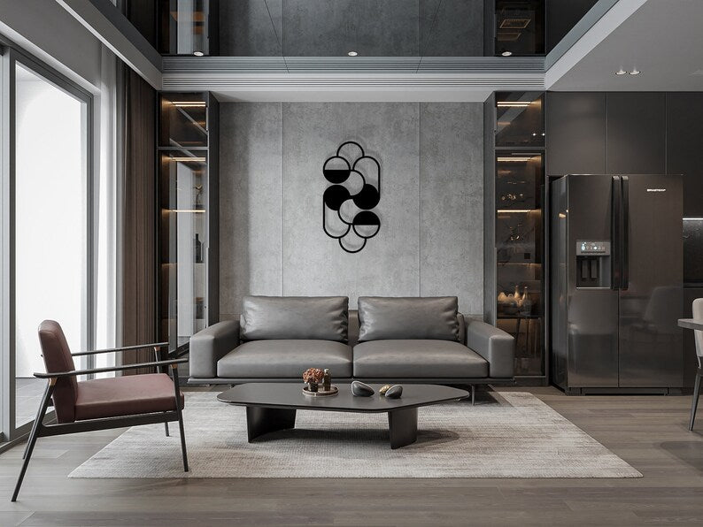 Geometric Black Modern Circle Wooden Wall Art