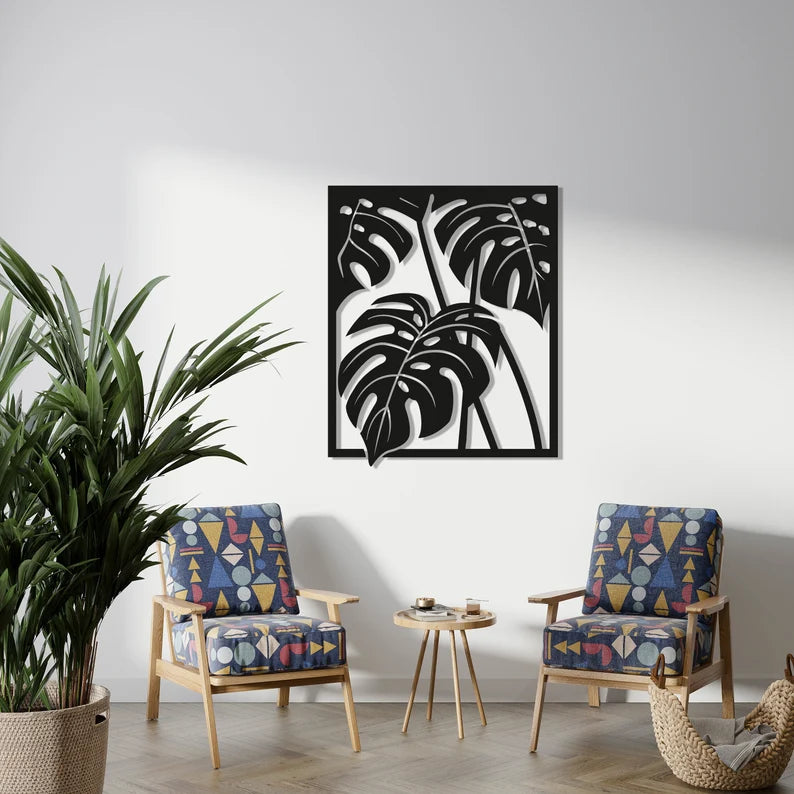 Monstera Leaves Wooden Wall Art