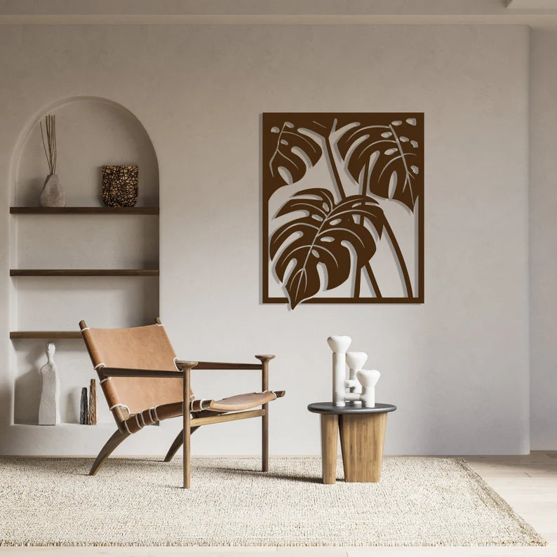 Monstera Leaves Wooden Wall Art