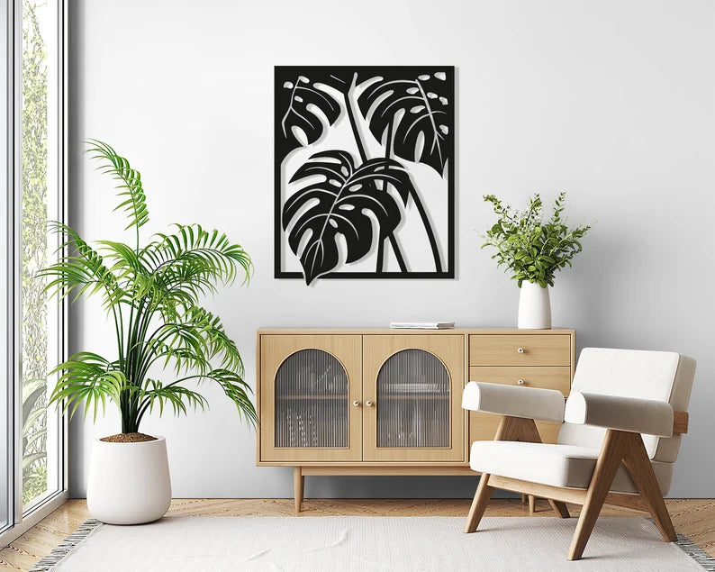 Monstera Leaves Wooden Wall Art