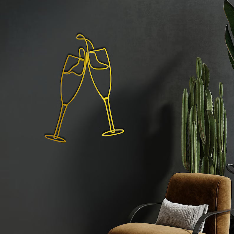 Champagne Glass Wooden Wall Art