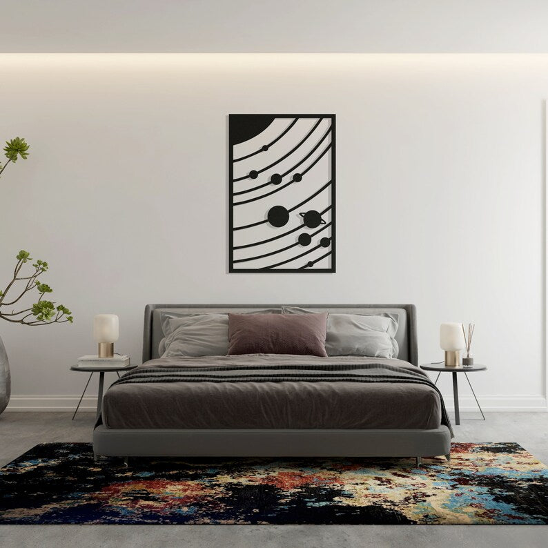 Framed Space Solar System Wooden Wall Art