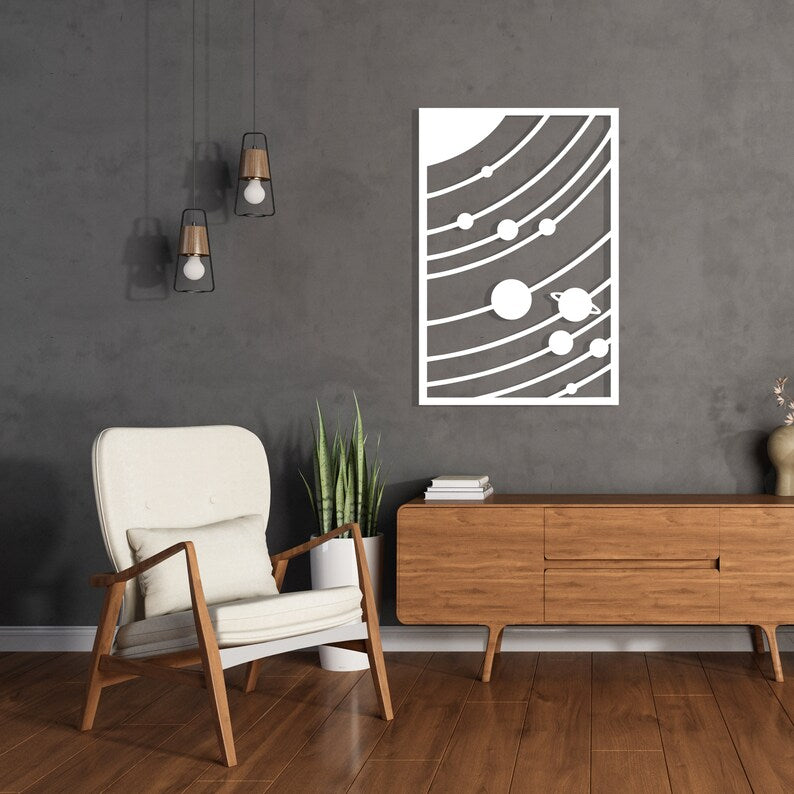 Framed Space Solar System Wooden Wall Art