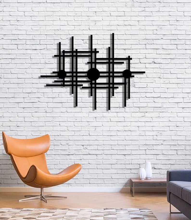 Black Stick Geometric Wooden Wall Art