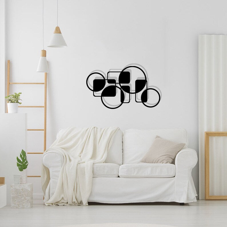 Modern Black Metal Wall Art with Geometric Design