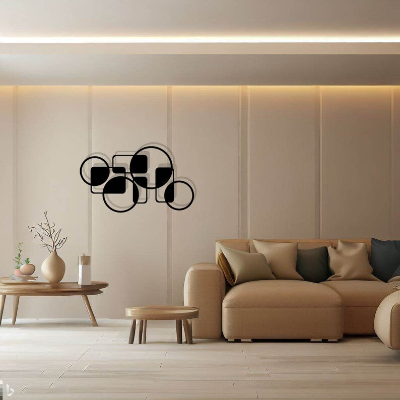 Modern Black Metal Wall Art with Geometric Design