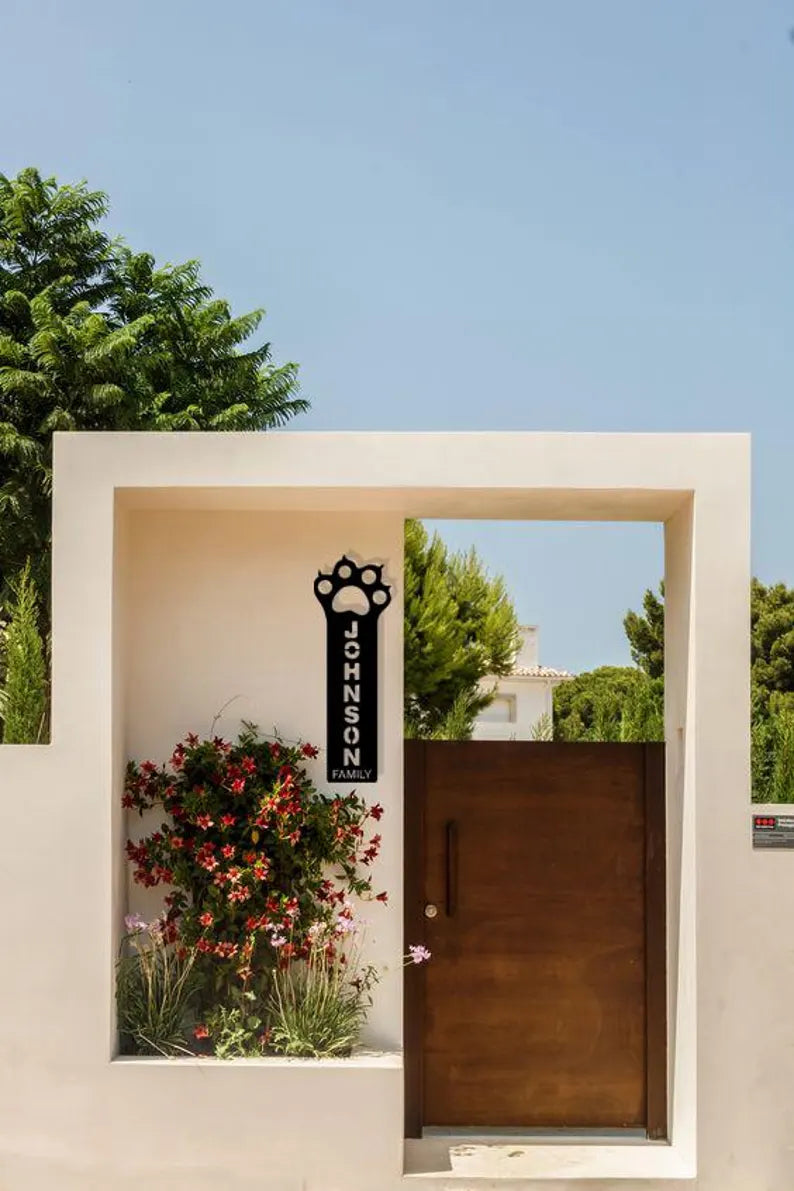 Custom Wood Family Name Sign with Paw Design