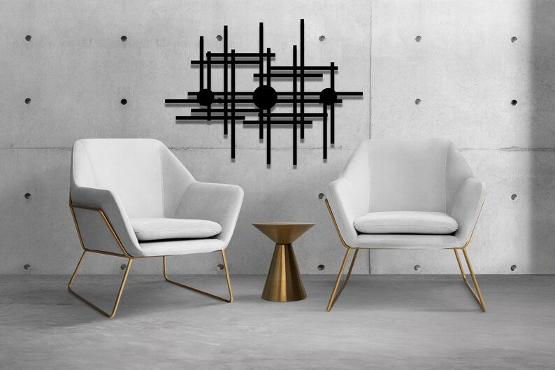 Black Stick Geometric Wooden Wall Art