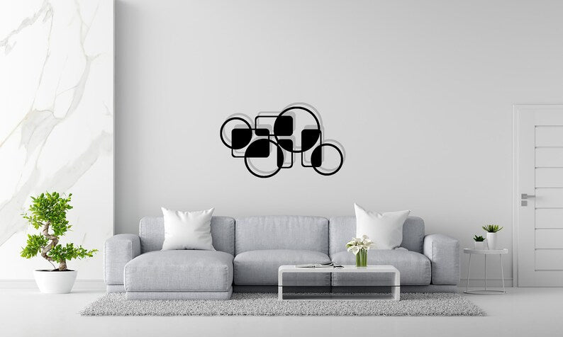 Modern Black Metal Wall Art with Geometric Design