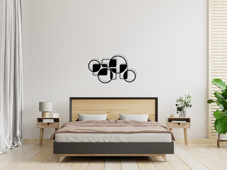 Modern Black Metal Wall Art with Geometric Design