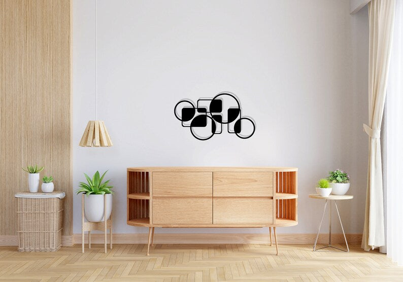 Modern Black Metal Wall Art with Geometric Design