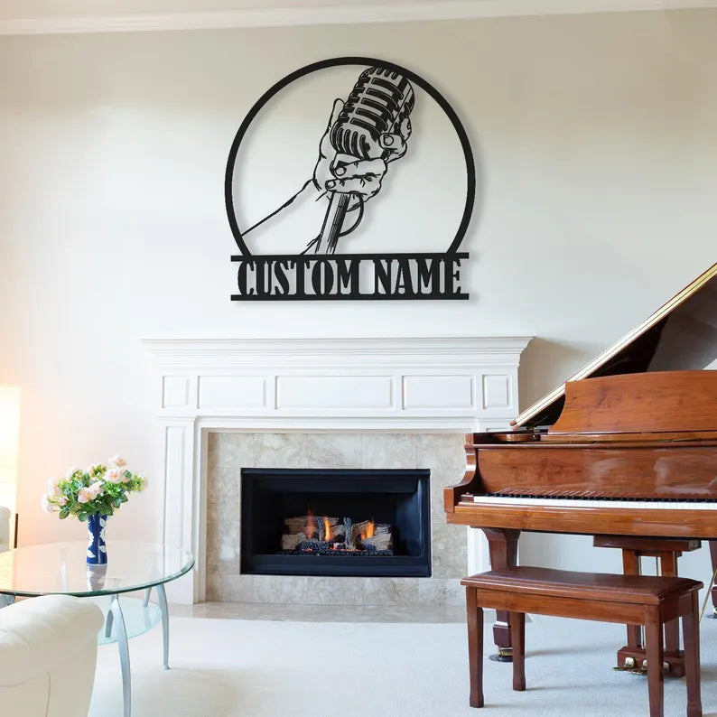 Custom Microphone Music Audio Studio Wooden Wall Art