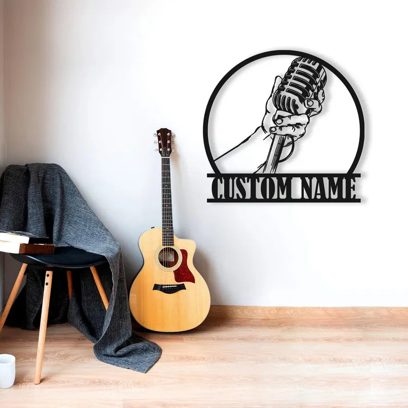 Custom Microphone Music Audio Studio Wooden Wall Art