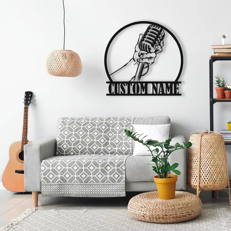 Custom Microphone Music Audio Studio Wooden Wall Art